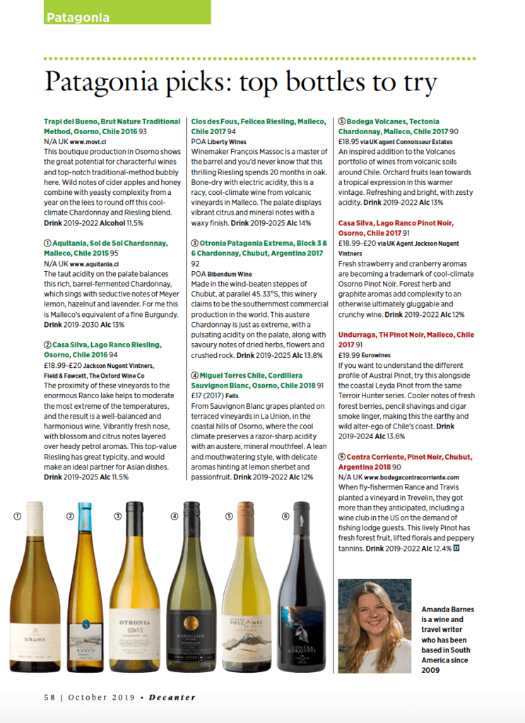 Best wines to taste from Patagonia. Decanter magazine wine writer Amanda Barnes Chile and Argentina