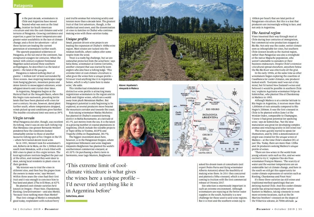Wines in Patagonia Argentina and Austral Chile. Article for Decanter magazine  by South America specialist Amanda Barnes